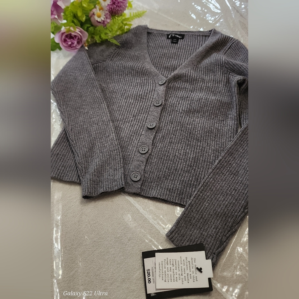 Art Class Gray Ribbed Cardigan Sweater